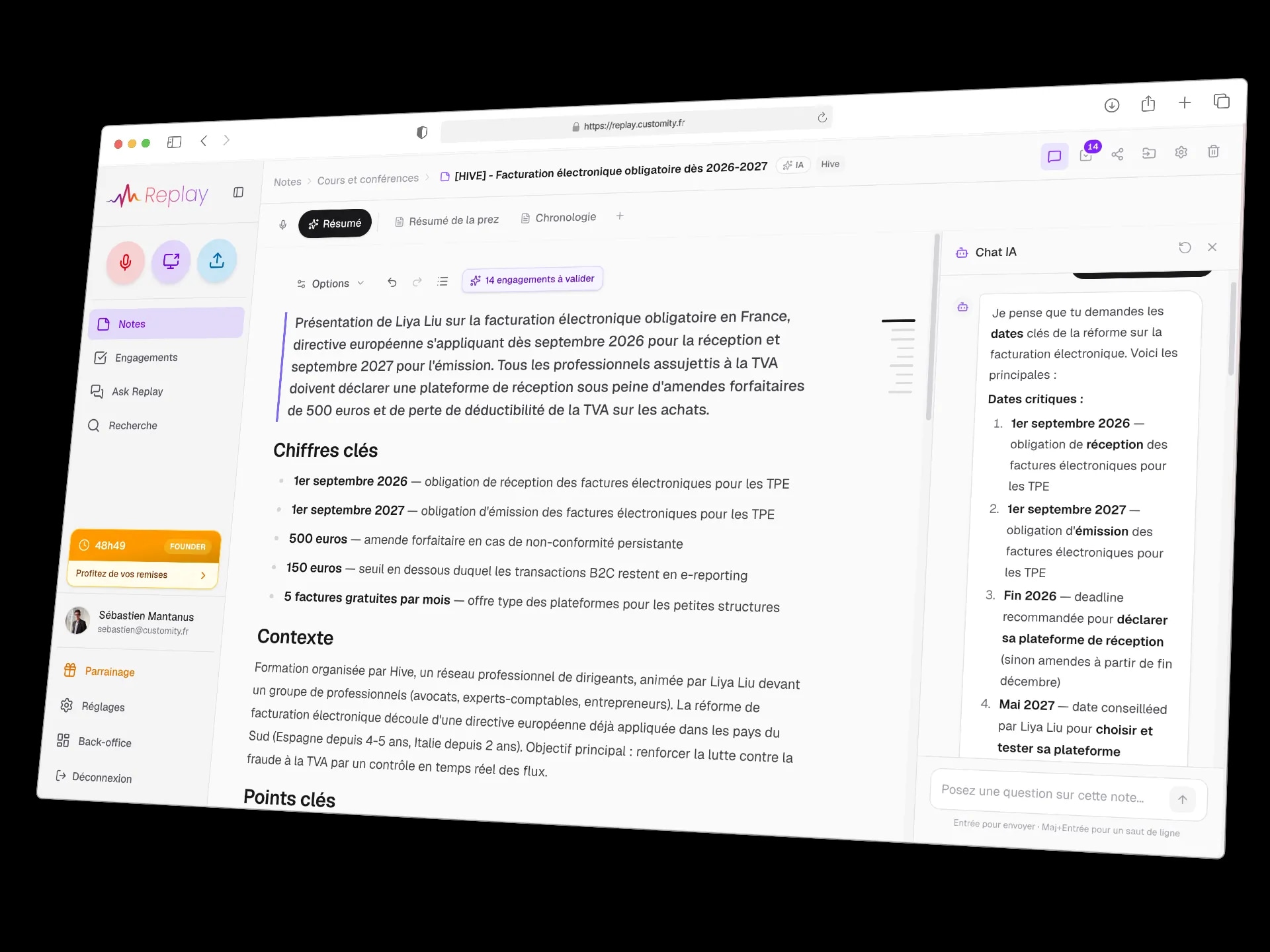 Interface Replay sur bureau et mobile